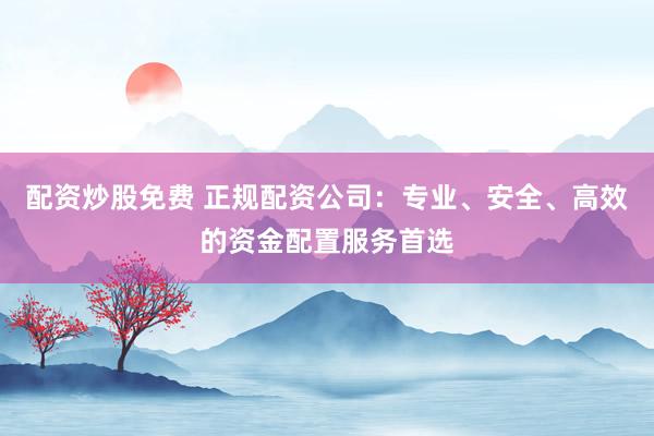 配资炒股免费 正规配资公司：专业、安全、高效的资金配置服务首选