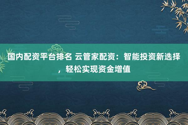 国内配资平台排名 云管家配资：智能投资新选择，轻松实现资金增值