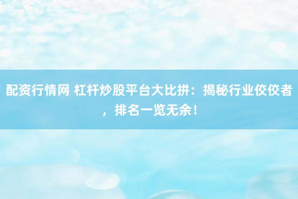配资行情网 杠杆炒股平台大比拼：揭秘行业佼佼者，排名一览无余！