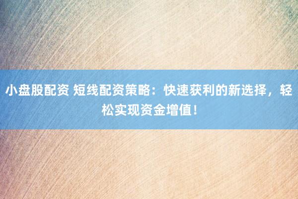 小盘股配资 短线配资策略：快速获利的新选择，轻松实现资金增值！