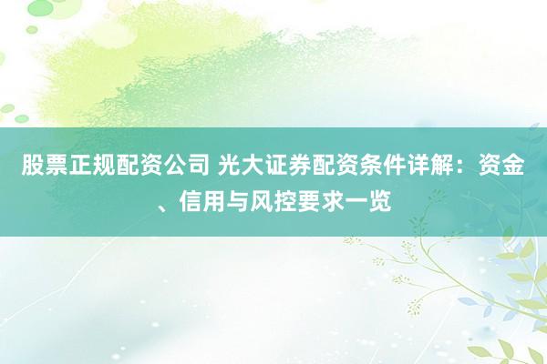 股票正规配资公司 光大证券配资条件详解：资金、信用与风控要求一览