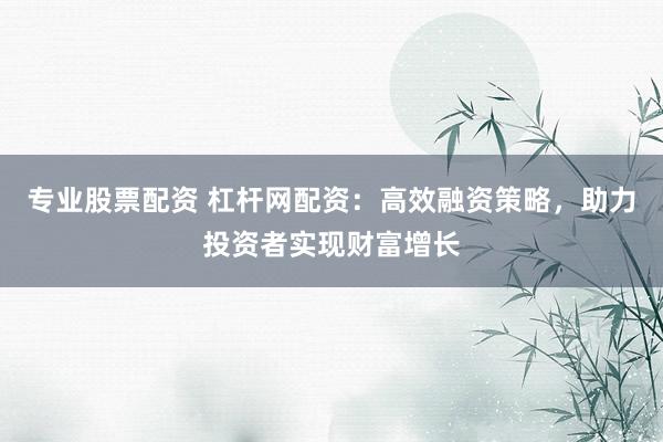 专业股票配资 杠杆网配资:高效融资策略,助力投资者实现财富增长