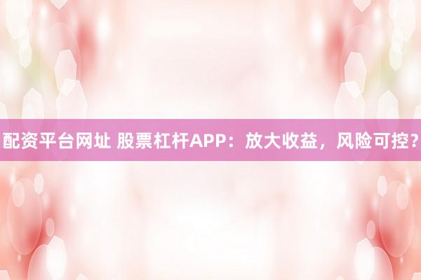配资平台网址 股票杠杆APP：放大收益，风险可控？